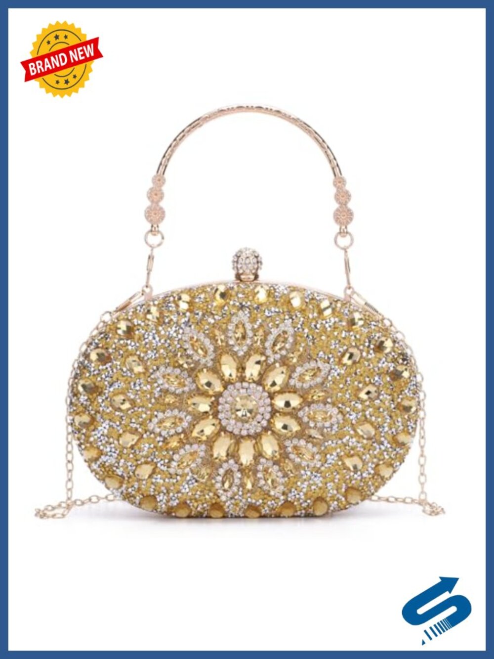 Rhinestone Crystal Sunflower Evening Clutch Bag with Chain Strap